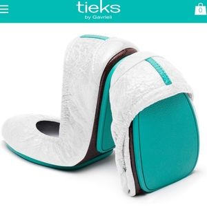 White blue line Tieks ballet flats with rubber sole diamond white croc leather